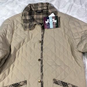 Light Beige & Plaid Quilted Barn Coat